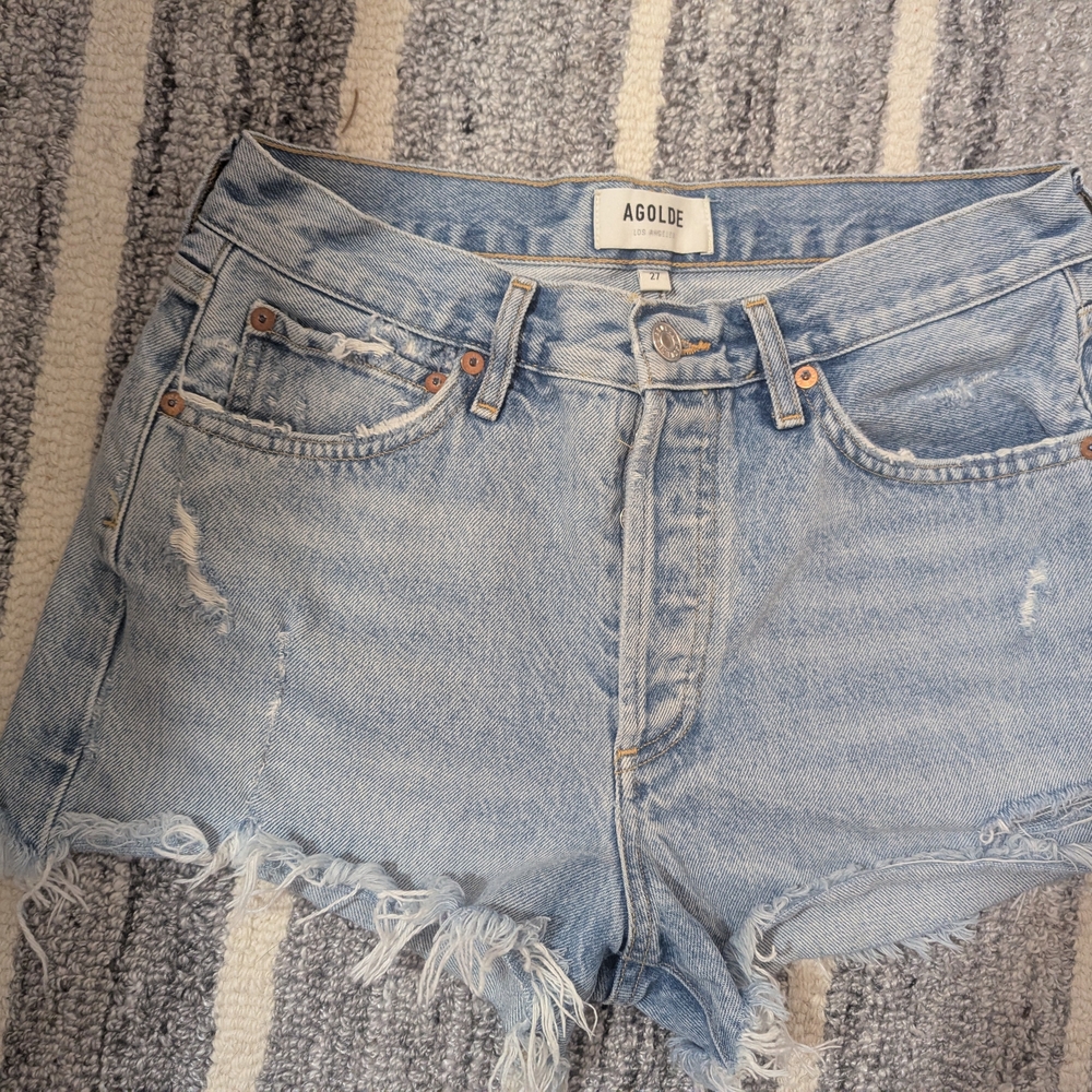 AGOLDE Light Blue Distressed Denim Jean Shorts - Picture 2 of 7